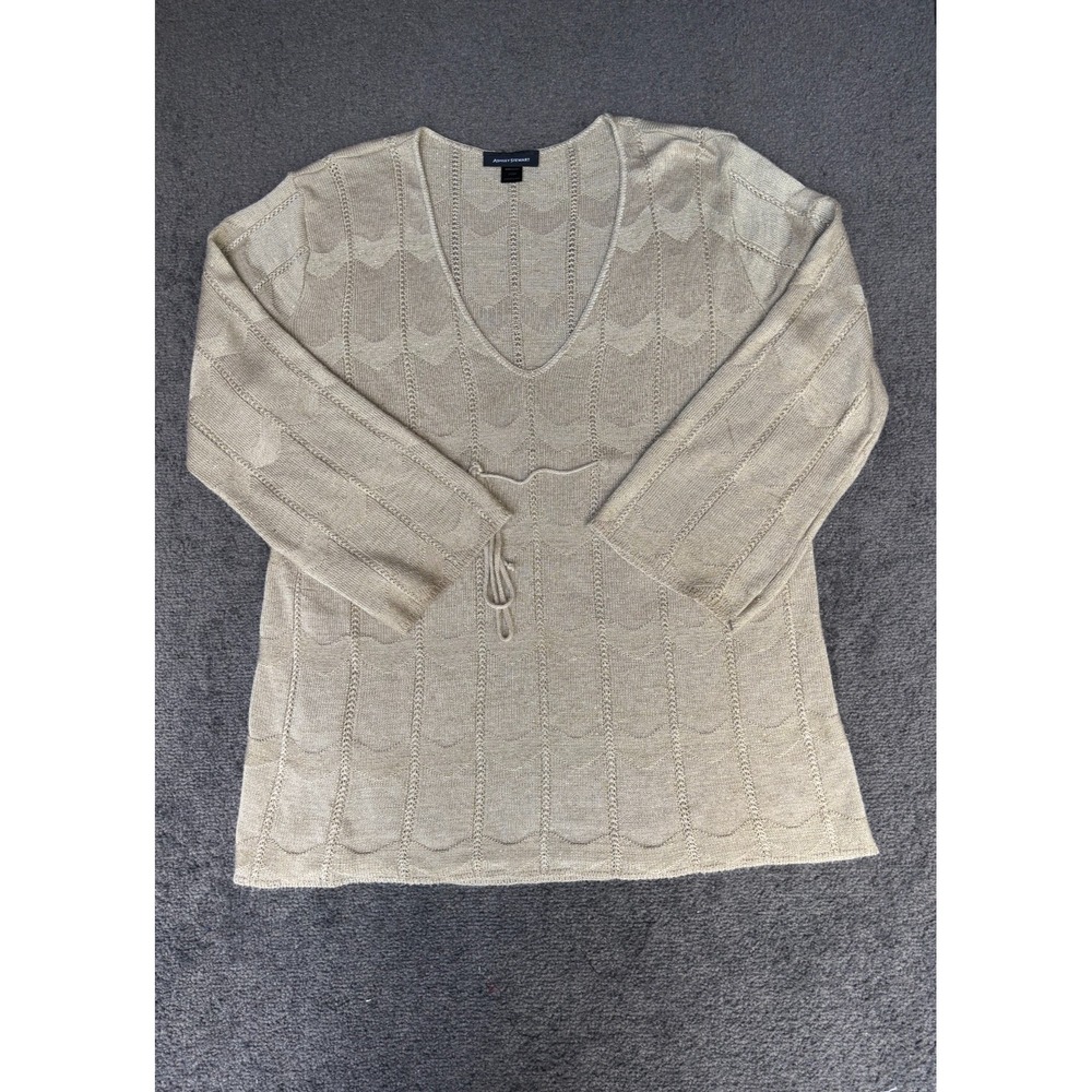Ashley Stewart Sweater Women's Size 22/24 Tan Knit V-Neck Round Neck Pullover